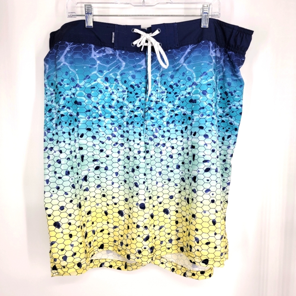 Men's Ocean Coast Blue Yellow Swim Trunks Board Shorts XXL Surf
